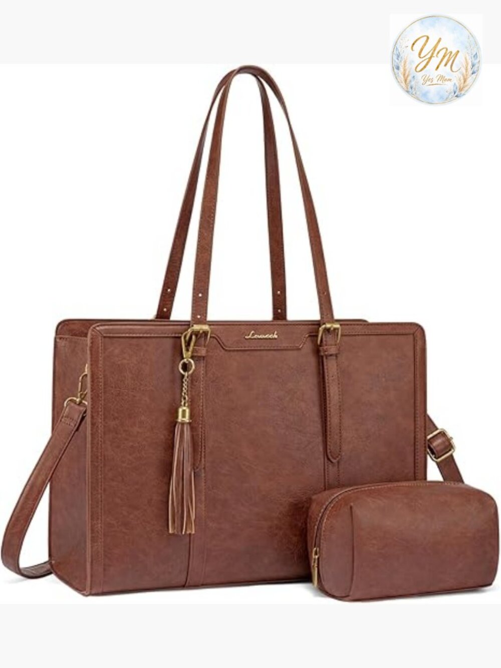 Vintage PU Leather Laptop Tote Bag 15.6" Work Bag with Clutch